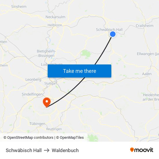 Schwäbisch Hall to Waldenbuch map