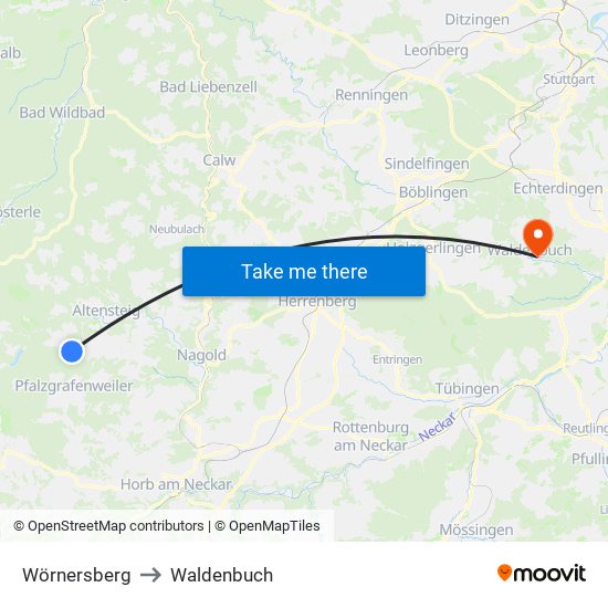 Wörnersberg to Waldenbuch map