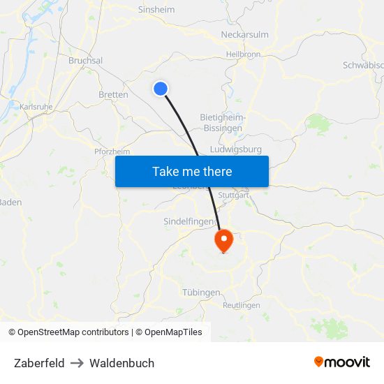 Zaberfeld to Waldenbuch map