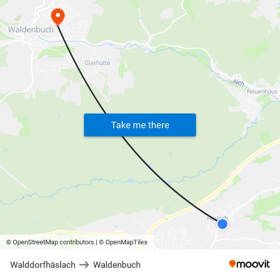 Walddorfhäslach to Waldenbuch map