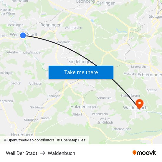 Weil Der Stadt to Waldenbuch map