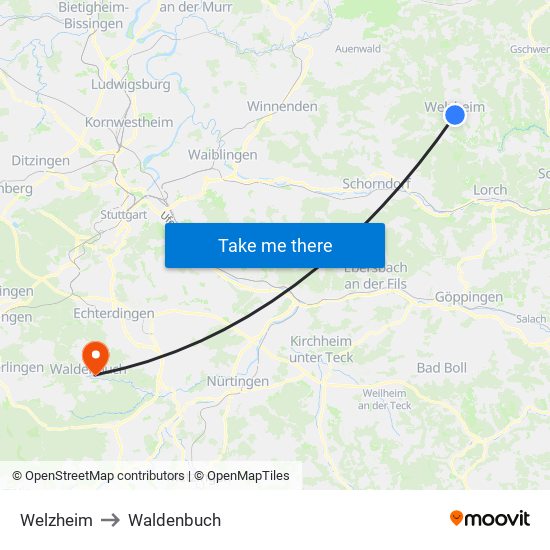 Welzheim to Waldenbuch map