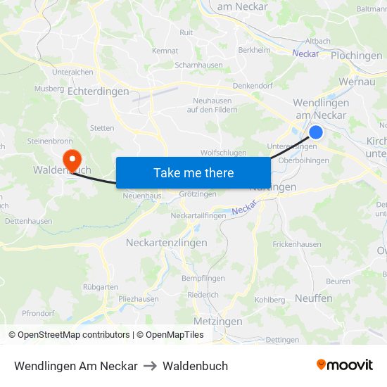 Wendlingen Am Neckar to Waldenbuch map