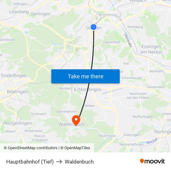 Hauptbahnhof (Tief) to Waldenbuch map