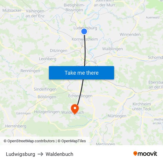 Ludwigsburg to Waldenbuch map