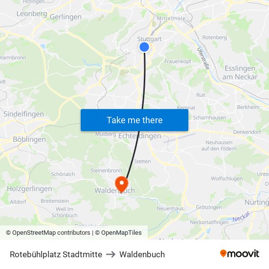 Rotebühlplatz Stadtmitte to Waldenbuch map