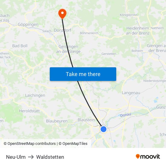 Neu-Ulm to Waldstetten map