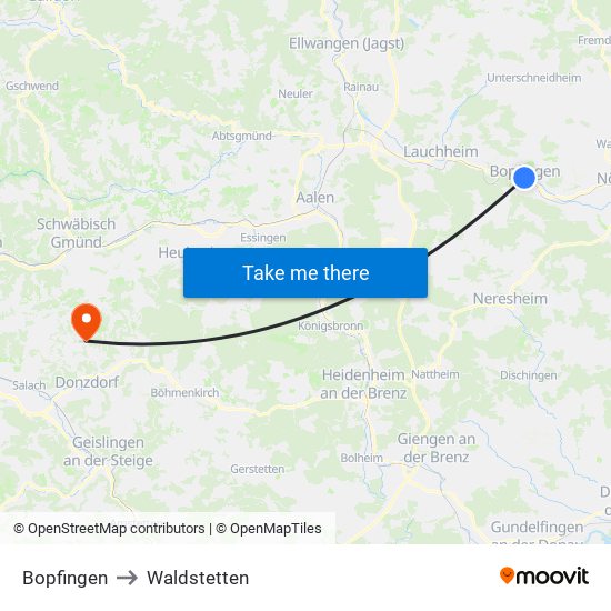 Bopfingen to Waldstetten map