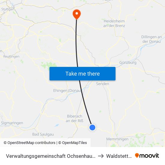 Verwaltungsgemeinschaft Ochsenhausen to Waldstetten map