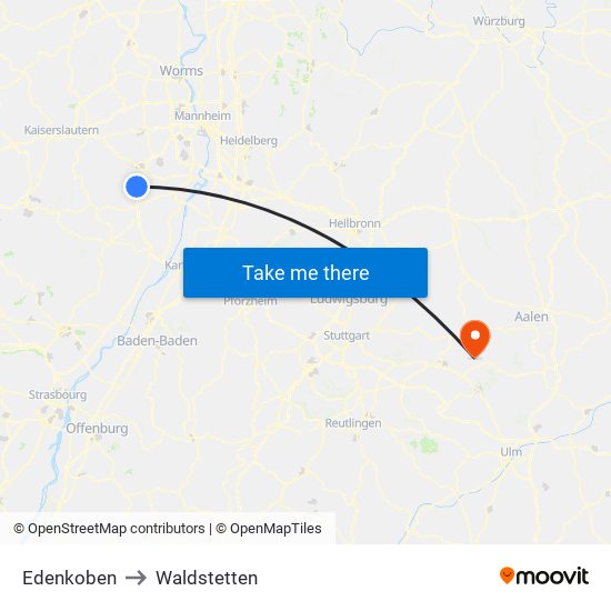 Edenkoben to Waldstetten map