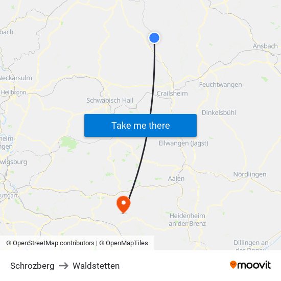 Schrozberg to Waldstetten map