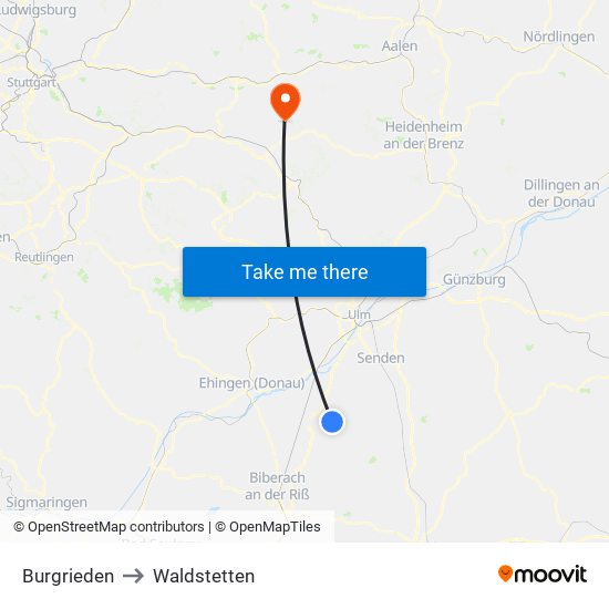 Burgrieden to Waldstetten map