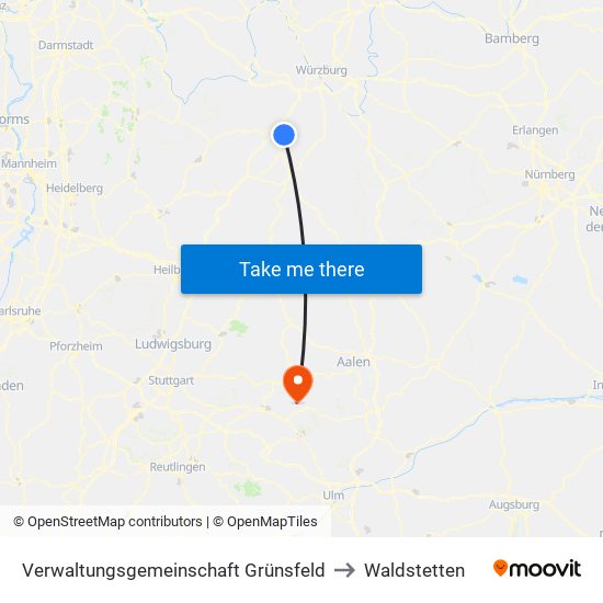 Verwaltungsgemeinschaft Grünsfeld to Waldstetten map