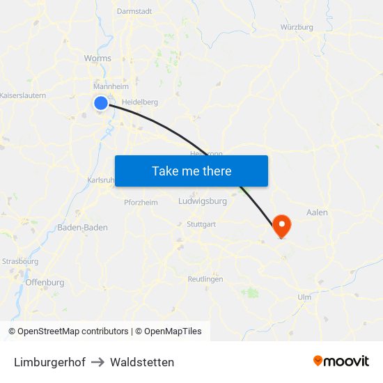 Limburgerhof to Waldstetten map