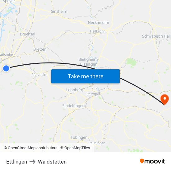 Ettlingen to Waldstetten map