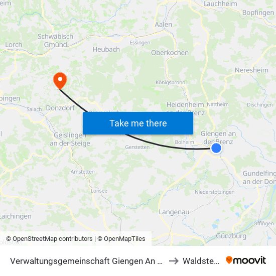 Verwaltungsgemeinschaft Giengen An Der Brenz to Waldstetten map