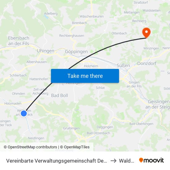 Vereinbarte Verwaltungsgemeinschaft Der Stadt Weilheim An Der Teck to Waldstetten map