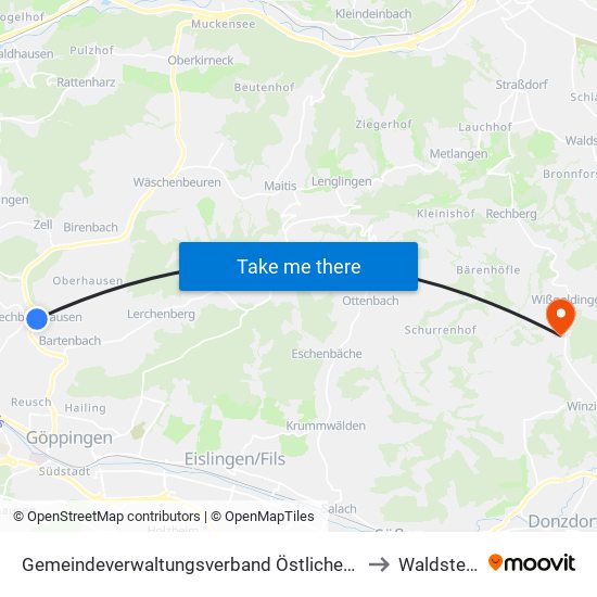 Gemeindeverwaltungsverband Östlicher Schurwald to Waldstetten map