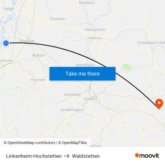 Linkenheim-Hochstetten to Waldstetten map