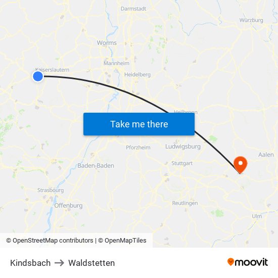 Kindsbach to Waldstetten map