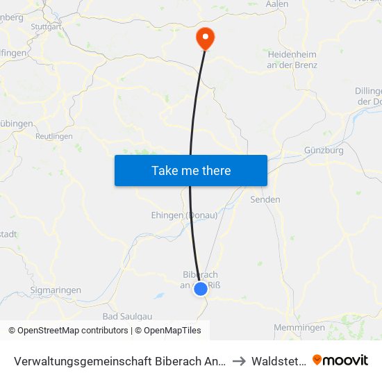Verwaltungsgemeinschaft Biberach An Der Riß to Waldstetten map