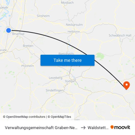 Verwaltungsgemeinschaft Graben-Neudorf to Waldstetten map