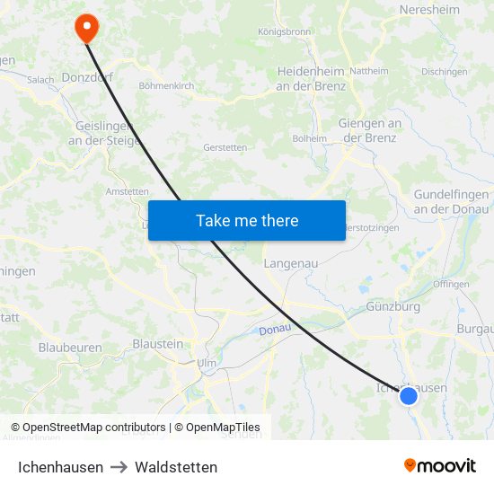 Ichenhausen to Waldstetten map