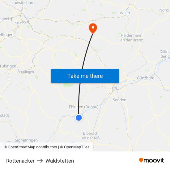 Rottenacker to Waldstetten map