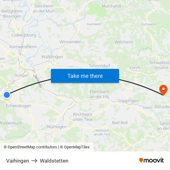 Vaihingen to Waldstetten map