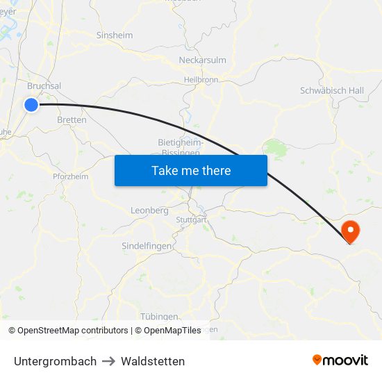 Untergrombach to Waldstetten map