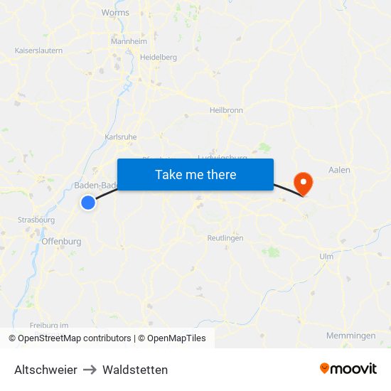 Altschweier to Waldstetten map