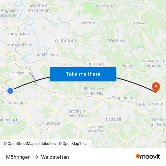 Möhringen to Waldstetten map