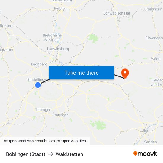 Böblingen (Stadt) to Waldstetten map