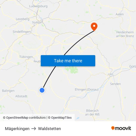 Mägerkingen to Waldstetten map