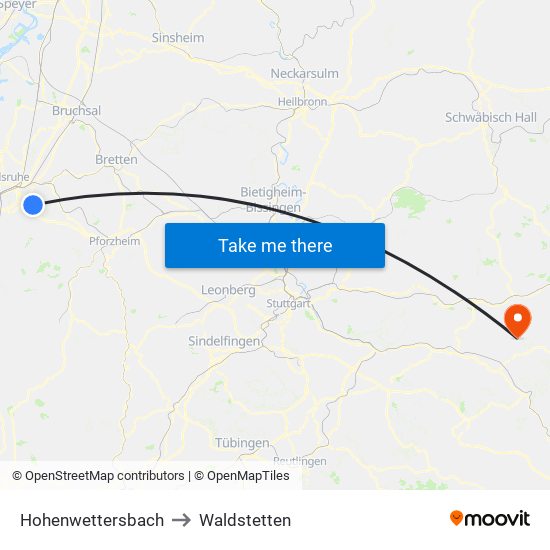 Hohenwettersbach to Waldstetten map