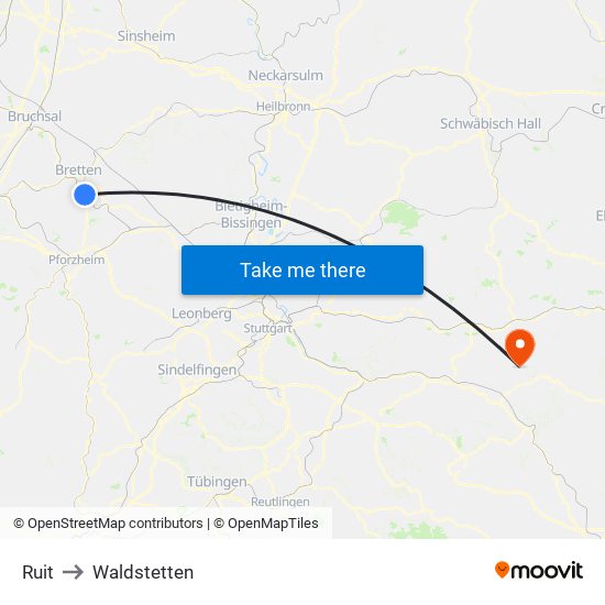Ruit to Waldstetten map