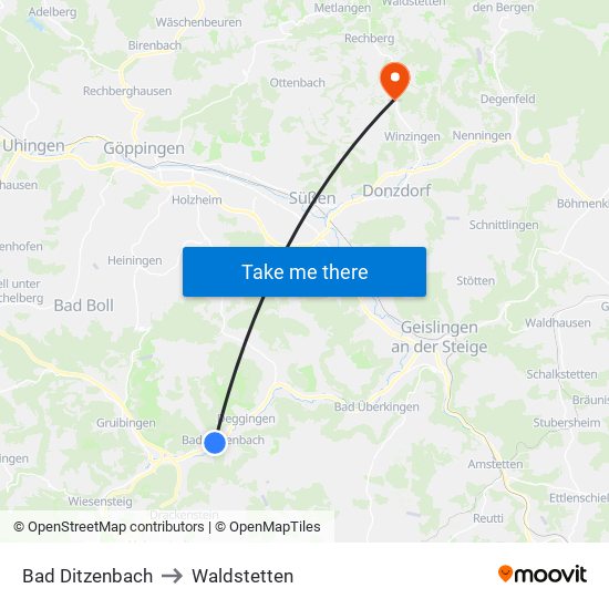 Bad Ditzenbach to Waldstetten map