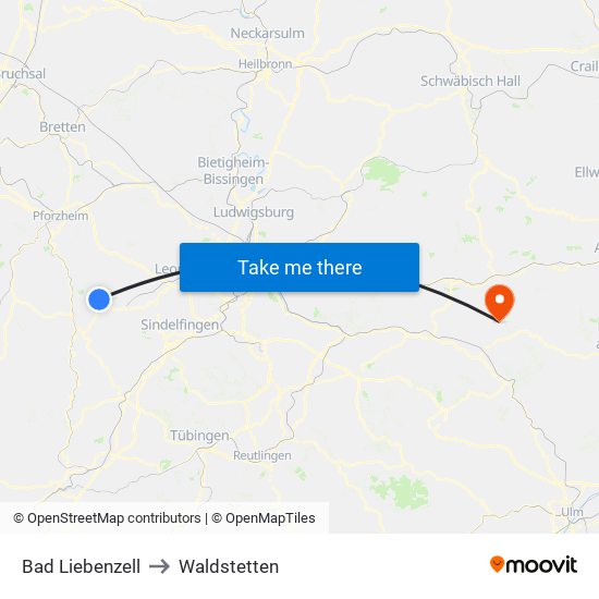 Bad Liebenzell to Waldstetten map