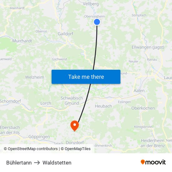 Bühlertann to Waldstetten map