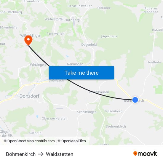 Böhmenkirch to Waldstetten map