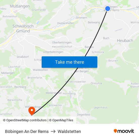 Böbingen An Der Rems to Waldstetten map