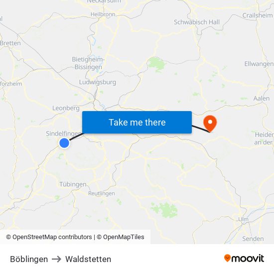 Böblingen to Waldstetten map