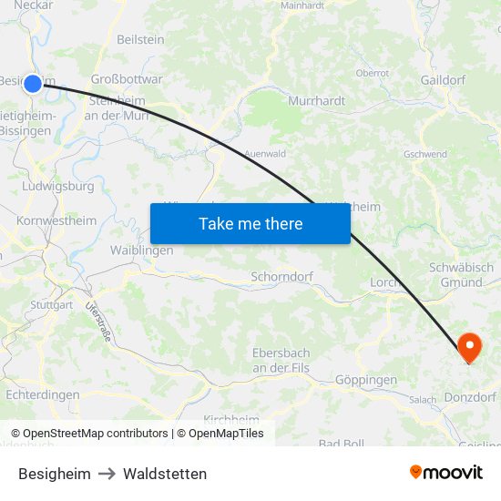 Besigheim to Waldstetten map