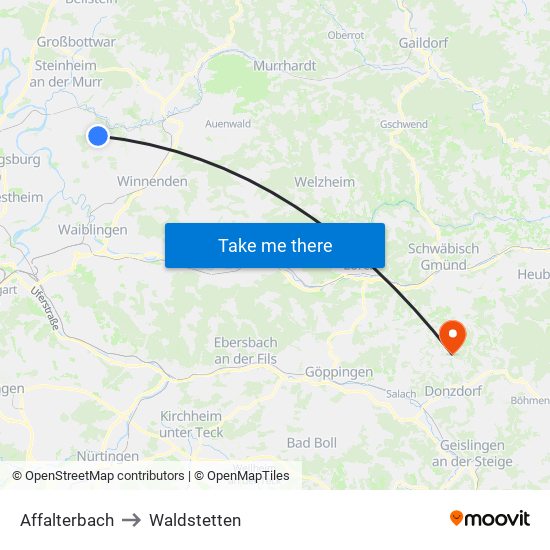 Affalterbach to Waldstetten map