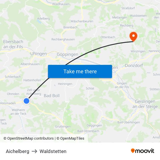 Aichelberg to Waldstetten map