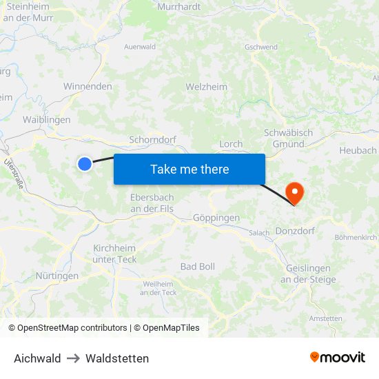 Aichwald to Waldstetten map
