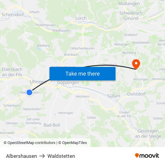 Albershausen to Waldstetten map