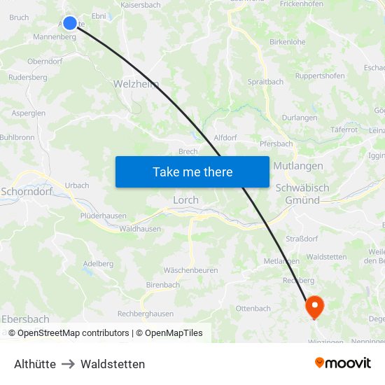 Althütte to Waldstetten map