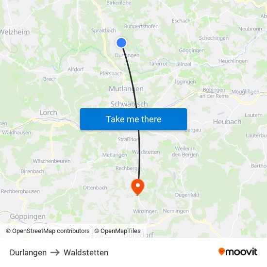 Durlangen to Waldstetten map