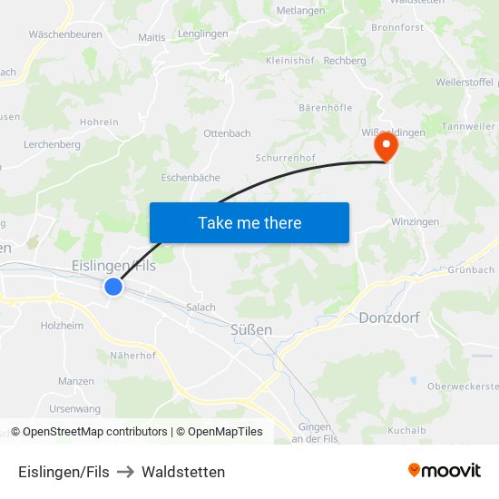 Eislingen/Fils to Waldstetten map